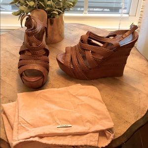 Miu Miu brown leather strappy wedge